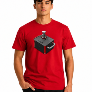 Red J-JACK Launch Edition T-Shirt featuring the J-JACK Smart Bluetooth Hydraulic Jack graphic