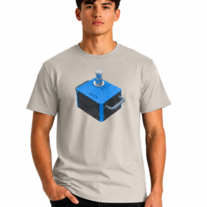 Light brown J-JACK Launch Edition T-Shirt featuring the J-JACK Smart Bluetooth Hydraulic Jack graphic